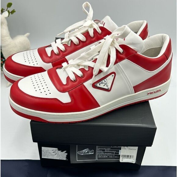 Men’s Prada downtown leather logo sneakers size 12.5 made in Italy - Picture 1 of 9